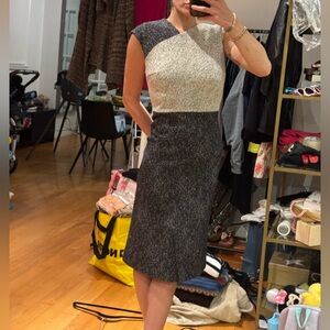 Hugo boss grey two toned cotton pencil dress